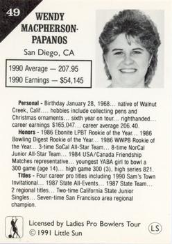 1991 Little Sun Ladies Pro Bowling Tour Strike Force #49 Wendey Macpherson-Papanos Back